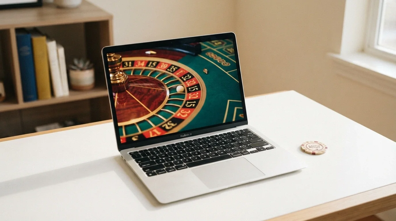 Dokument z pieczęcią Ministerstwa Finansów obok ekranu z logo Total Casino