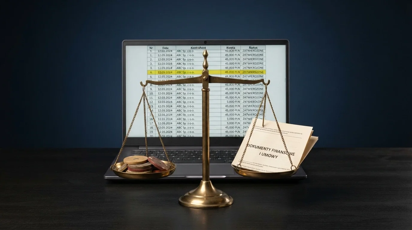 Fragment tekstu ustawy o grach hazardowych na monitorze, obok logo Ministerstwa Finansów i symbol wagi