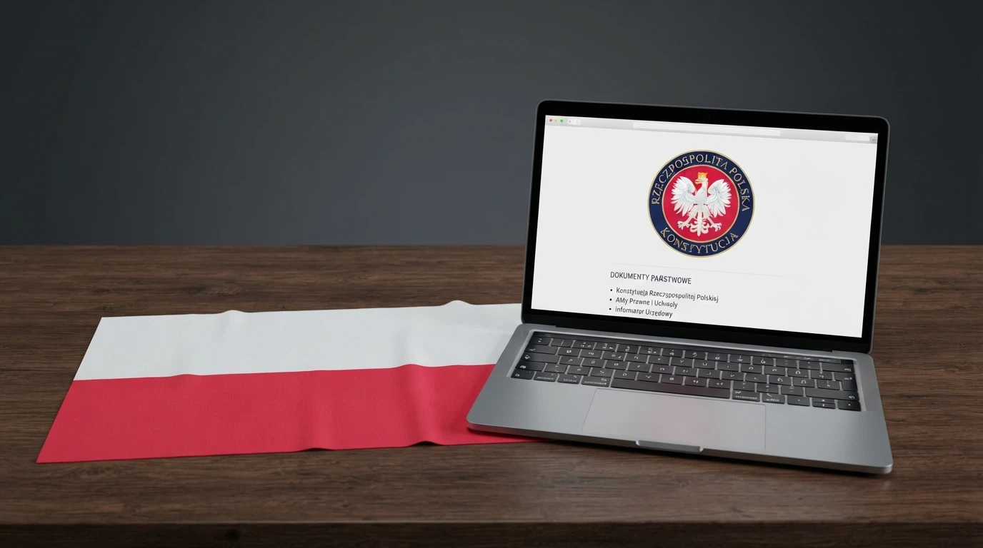 Flaga Polski i dokument z pieczęcią Ministerstwa Finansów na biurku